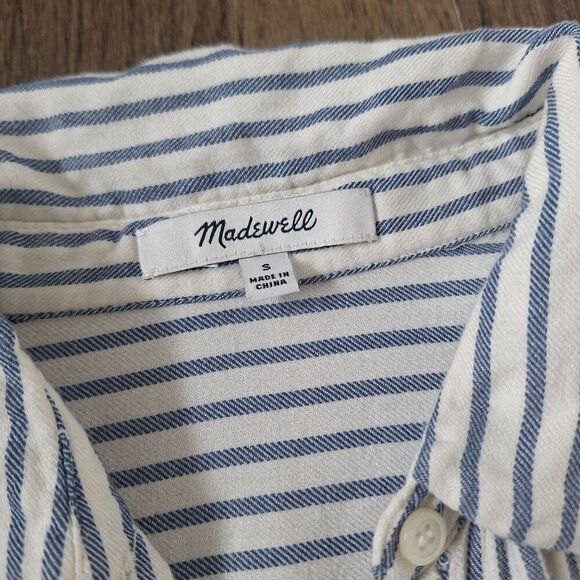 💙 Madewell Oversized Short Sleeve Button Up Blouse Pin Striped 100% Viscose Flo - Picture 5 of 9